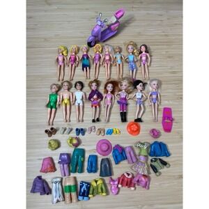 Polly Pocket Doll Lot with Scooter Clothes and Accessories 16 Figures Vintage